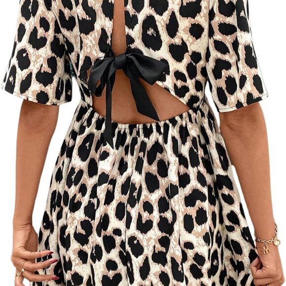 Women's Leopard Print Polyester Dress Medium V Neck Casual Summer - Picture 1 of 5